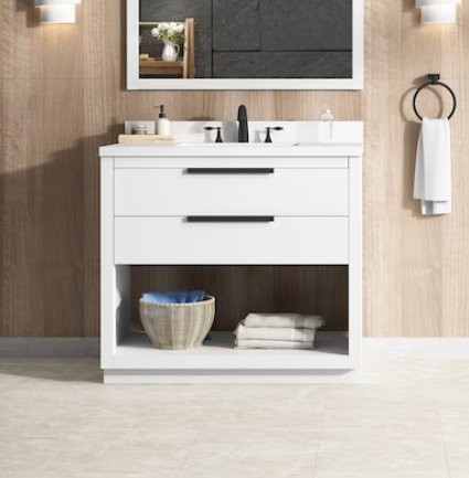 Photo 1 of Origin 21 Beecham 36-in White Undermount Single Sink Bathroom Vanity with White Engineered Stone Top
