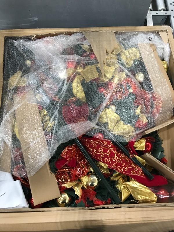 Photo 1 of Prextex Premium 6 ft Pre-Decorated Christmas Tree - Pop Up Christmas Tree with Lights and Decorations Collapsible Christmas Tree with Lights Pre Decorated Christmas Tree with Lights Christmas Prelit Red and Green