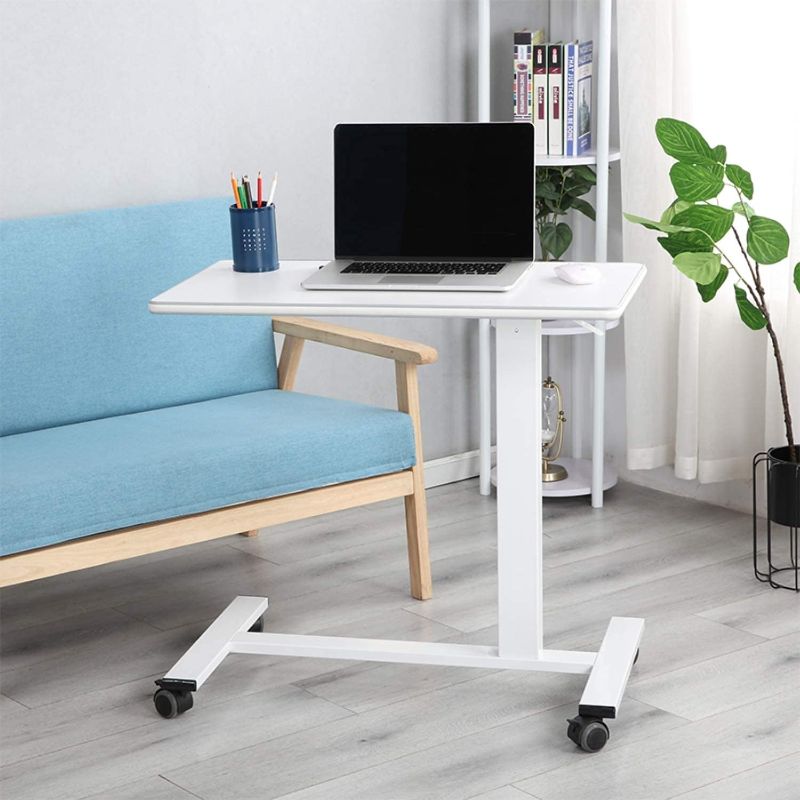 Photo 1 of Furist Bed Desk,Beside Table,Hospital Overbed Table,Pneumatic Mobile Laptop Computer Standing Desk Cart with Tray(White 31" D x 17" W x 43" H)
