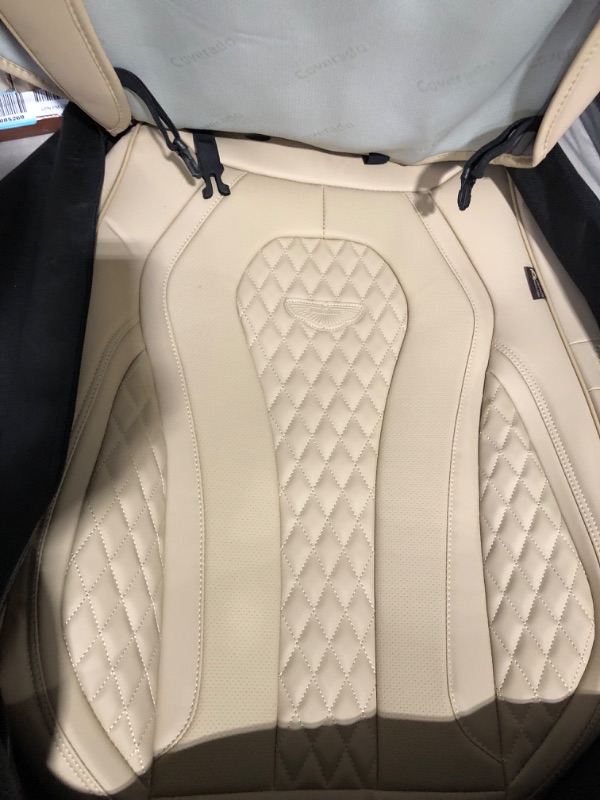 Photo 7 of Coverado Leather Seat Covers Full Set, 5 Seats Universal Seat Covers for Cars, Waterproof Luxury Leatherette Seat Cushions, Front and Rear Seat Protectors, Auto Seat Covers Fit for Most Vehicles Beige Beige FullSet