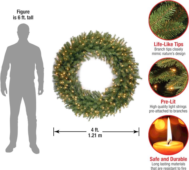 Photo 3 of (READ FULL POST) National Tree Company Pre-Lit Artificial Christmas Wreath, Green, Norwood Fir, White Lights, Christmas Collection, 48 Inches 48-Inch Wreath