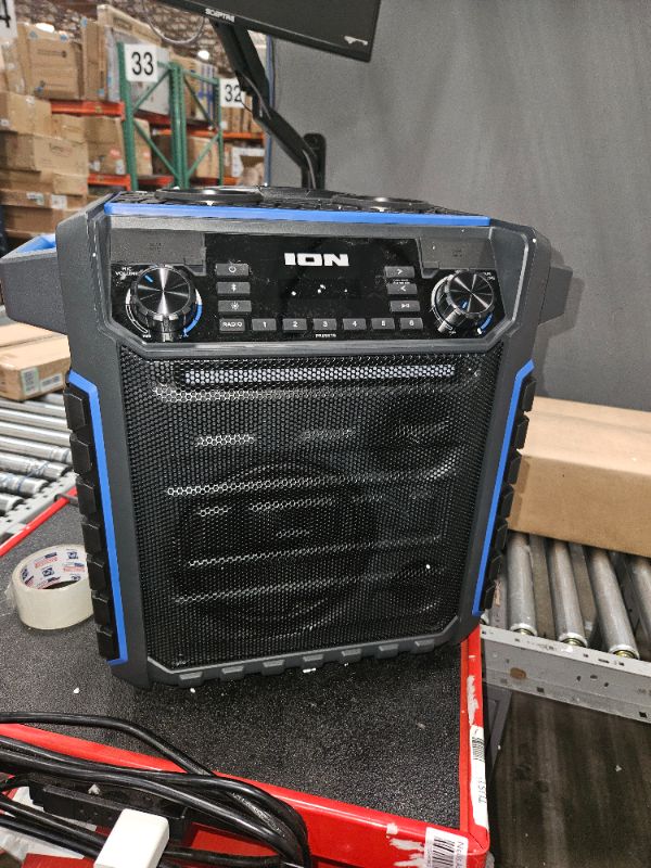 Photo 2 of ION Audio Pickup - 100-watt Water-Resistant Wireless Bluetooth Speaker with 75-Hour Rechargeable Battery, AM/FM Radio and Multi-Color Light Bar 100W water-resistant