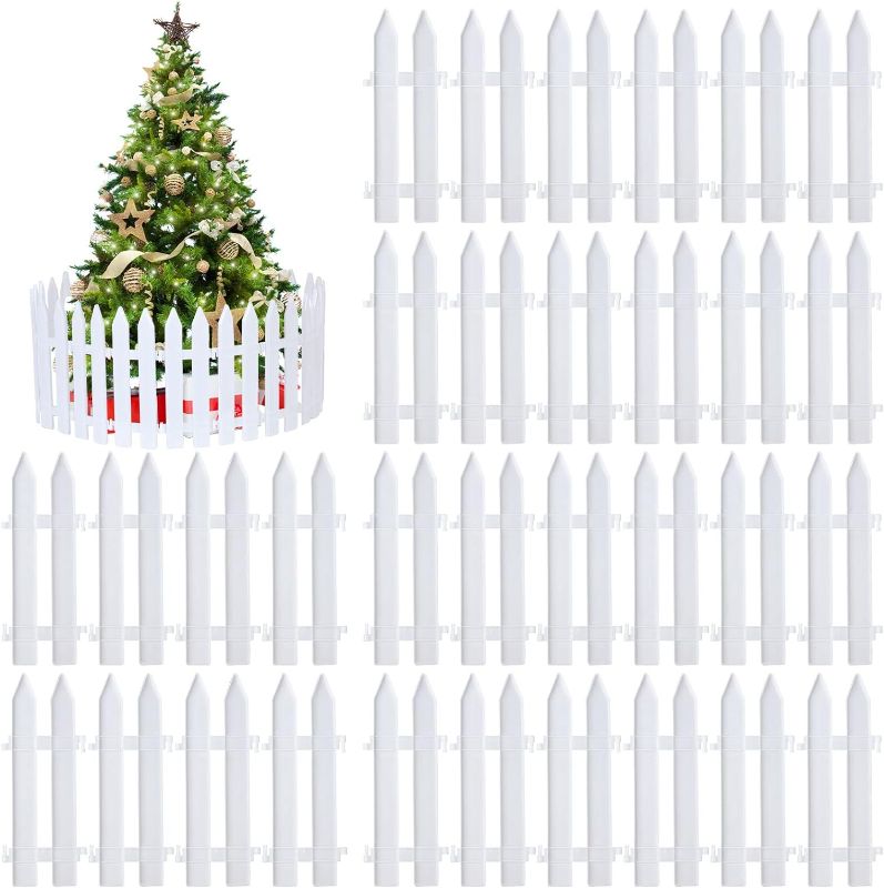 Photo 1 of 50 Pcs Christmas Plastic Picket Fence White Plastic Tree Fence Thick Plastic Fence Mini Fence Decorations Plastic Garden Fencing for Christmas Wedding Party Miniature Garden
