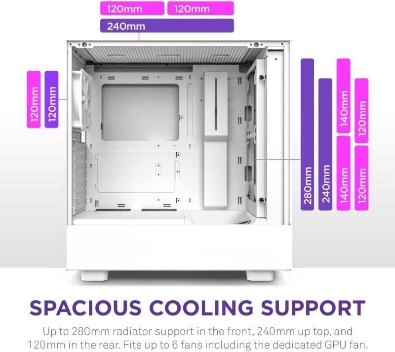 Photo 3 of (RAED FULL POST) NZXT H5 Elite Compact ATX Mid-Tower PC Gaming Case – CC-H51EW-01 - Built-in RGB Lighting – Tempered Glass Front and Side Panels – Cable Management – 2 x 140mm RGB Fans Included – White
