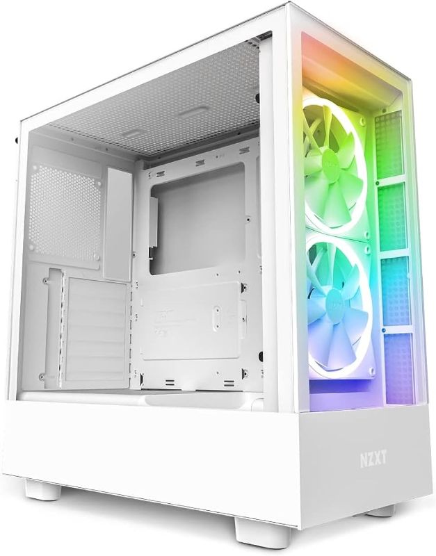 Photo 1 of NZXT H5 Elite Compact ATX Mid-Tower PC Gaming Case – CC-H51EW-01 - Built-in RGB Lighting – Tempered Glass Front and Side Panels – Cable Management – 2 x 140mm RGB Fans Included – White
