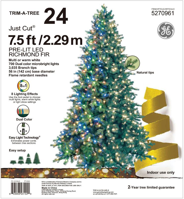 Photo 1 of ***USED - UNABLE TO TEST***
23102 - GE Just Cut® Richmond Fir, 7.5 ft., Color Choice® LED, 700ct C-5 MicroBright Lights, Multi/Warm White