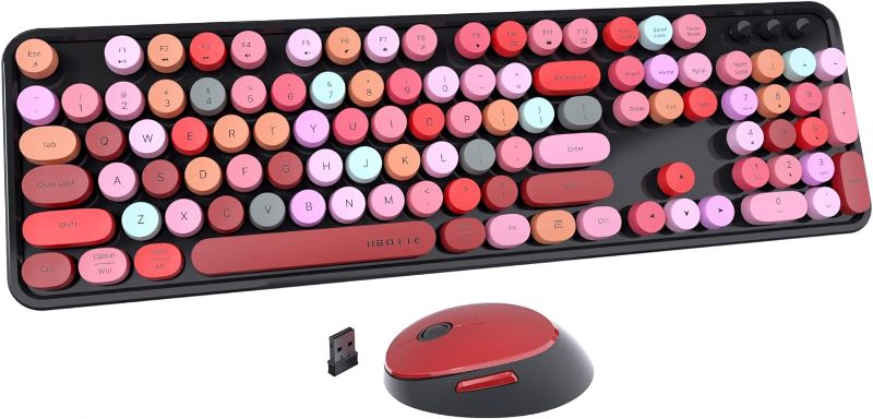 Photo 1 of UBOTIE Colorful Computer Wireless Keyboard Mouse Combos, Typewriter Flexible Keys Office Full-Sized Keyboard, 2.4GHz Dropout-Free Connection and Optical Mouse (Black-Colorful)