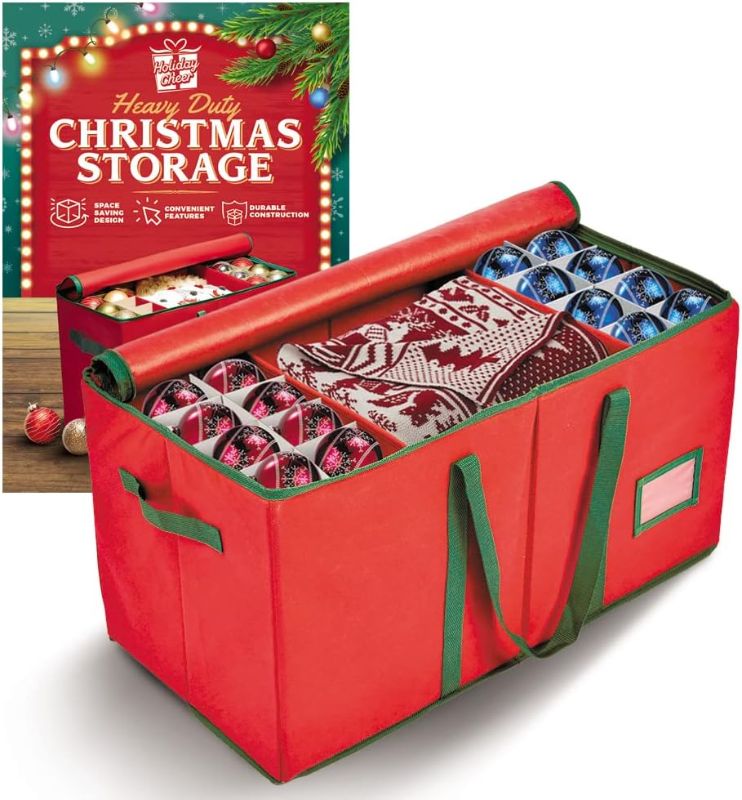 Photo 1 of Premium Christmas Ornament Storage Container - Fits 128 Holiday Decorations in Tear-Proof Fabric Box
