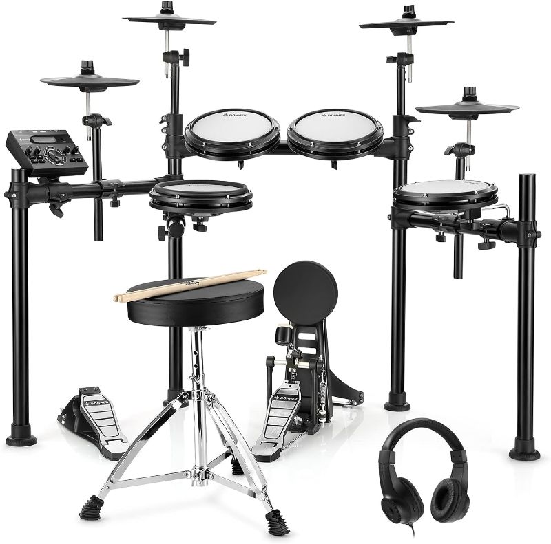 Photo 1 of **SEE NOTES**Donner Electronic Drum Sets DED-200- Electric Drum set Beginner Adults with 450 Sounds, USB MIDI Connectivity,Drum Throne/Sticks/Headphone/Audio Cable, Birthday Gift Child School 300 sounds/5 Drums&3 Cymbals/W throne & headphone