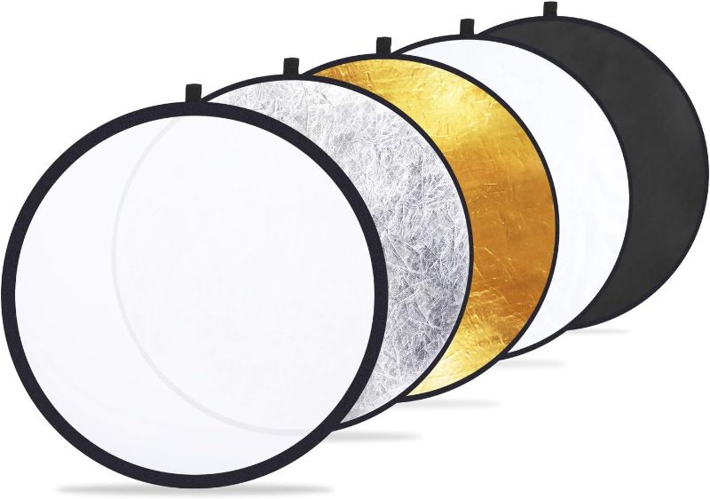 Photo 1 of  24" (60cm) 5-in-1 Photography Reflector Light Reflectors for Photography Multi-Disc Photo Reflector Collapsible with Bag - Translucent, Silver, Gold, White and Black
