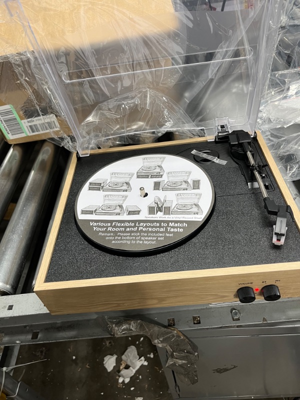 Photo 3 of LP&No.1 Bluetooth Vinyl Record Player with External Speakers, 3-Speed Belt-Drive Turntable for Vinyl Albums with Auto Off and Bluetooth Input?Beige Wood