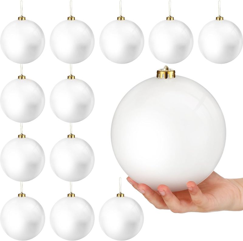 Photo 1 of Zubebe 6 Pcs Large Christmas Ball Ornaments 6" Giant Plastic Christmas Ball Outdoor Hanging Decorations UV and Water Resistant Ball for Holiday Party Decorations Christmas Tree (White)