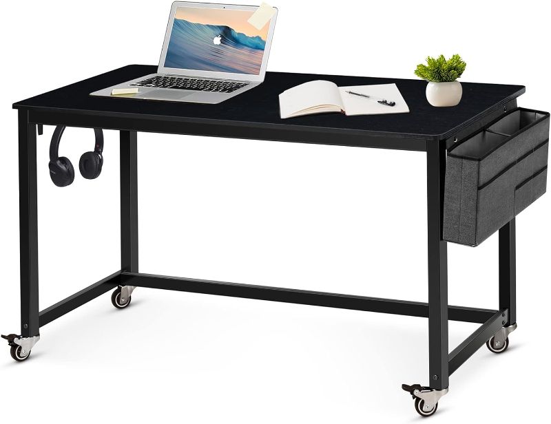 Photo 1 of AHB 55" Rolling Computer Desk with 4 Smooth Wheels, Simple Style Mobile Writing Desk Home Office Study Table Movable Workstation with Metal Frame
