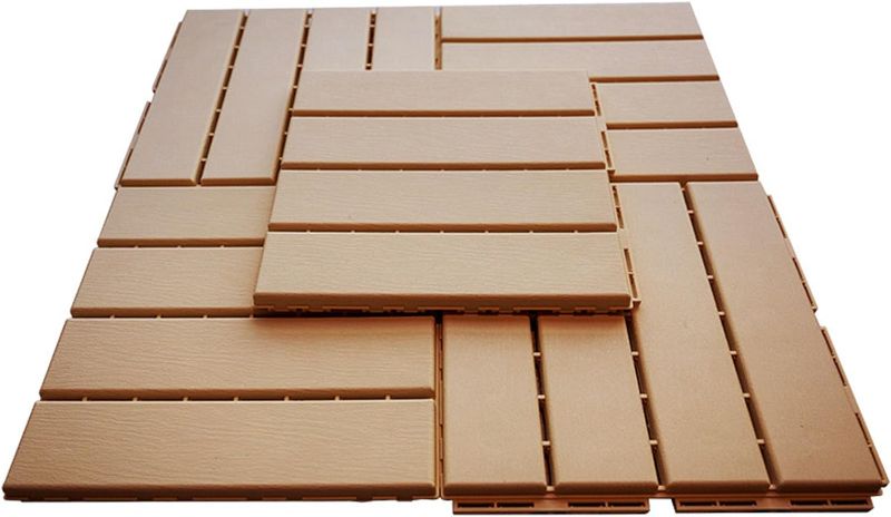 Photo 1 of 12”X12”Square Plastic Patio Deck Tiles Interlocking Home Decoration Composite Floor Tiles,Thicken Outdoor Drain Flooring - Easy Install(Size:38pcs,Color:Wood Color)
