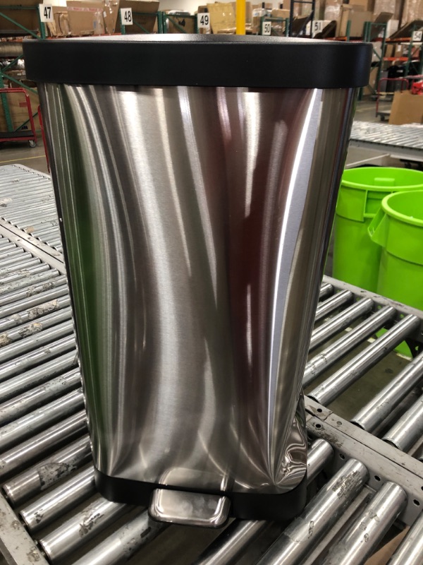 Photo 3 of **DENTED (SEE PHOTOS)** Glad Stainless Steel Step Trash Can with Clorox Odor Protection | Large Metal Kitchen Garbage Bin with Soft Close Lid, Foot Pedal and Waste Bag Roll Holder, 20 Gallon, Stainless Stainless 20 Gallon Trash Can