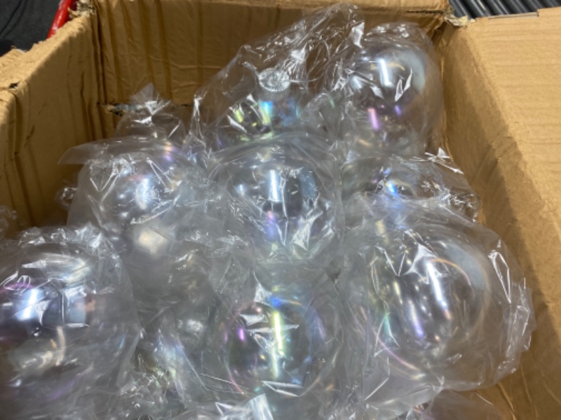 Photo 3 of 48 Pcs Funtery 4'' Christmas Clear Iridescent Ornaments Balls 4 inch Plastic Iridescent Ball Christmas Clear Plastic Fillable Baubles Ball for Christmas Party Birthday Wedding Decorations