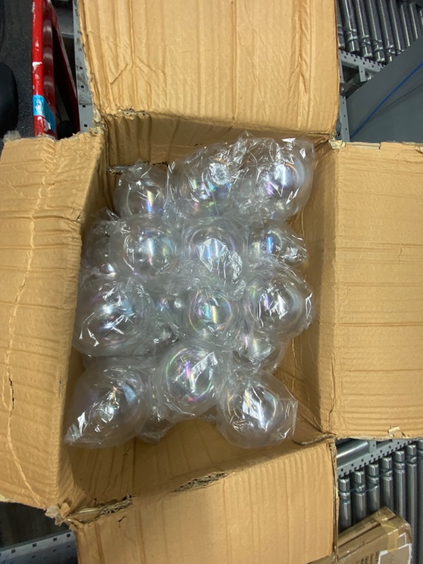 Photo 2 of 48 Pcs Funtery 4'' Christmas Clear Iridescent Ornaments Balls 4 inch Plastic Iridescent Ball Christmas Clear Plastic Fillable Baubles Ball for Christmas Party Birthday Wedding Decorations