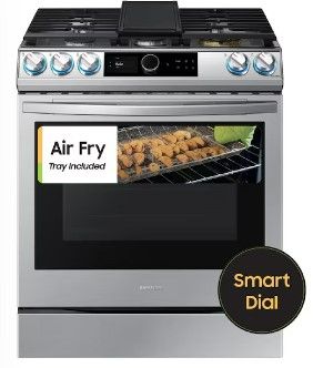 Photo 1 of Samsung 30-in 5 Burners 6-cu ft Self-cleaning Air Fry Convection Oven Slide-in Smart Natural Gas Range (Fingerprint Resistant Stainless Steel)
