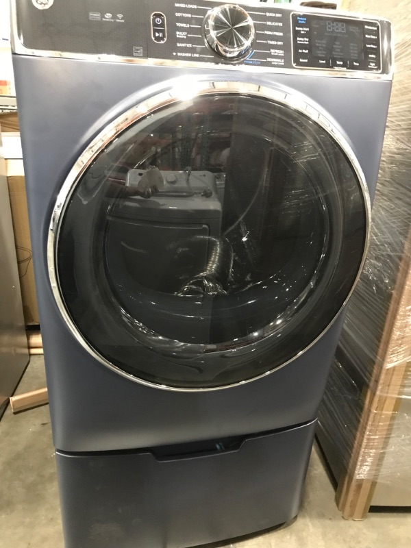 Photo 2 of GE 7.8-cu ft Stackable Steam Cycle Smart Electric Dryer (Sapphire Blue)
