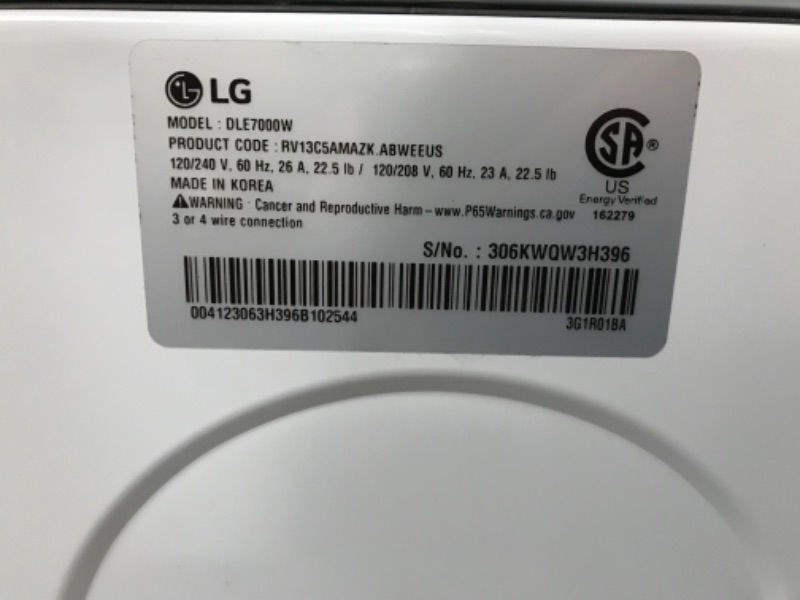 Photo 7 of LG 7.3-cu ft Electric Dryer (White) ENERGY STAR
