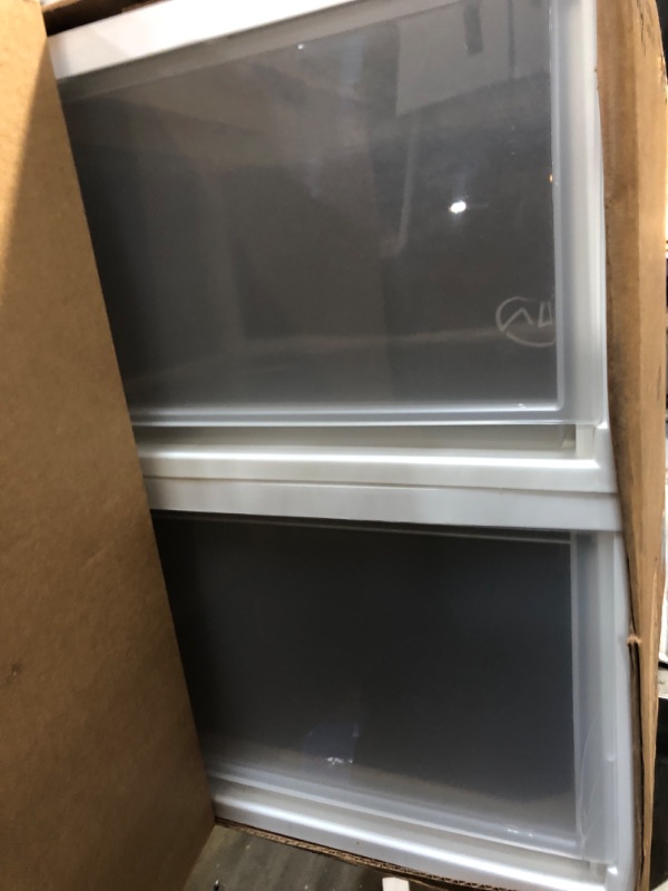 Photo 1 of **BINS ARE SLIGHTLY DAMAGED** IRIS USA 47 Quart Extra Large Stacking Storage Drawer, Plastic Drawer Organizer with Clear Doors for Bedroom, Closet, Gararge, Dorm and Office De-Clutter, Store Shoes and Clothes, 2-Pack, White White 47 Qt. - 2 Pack Drawer