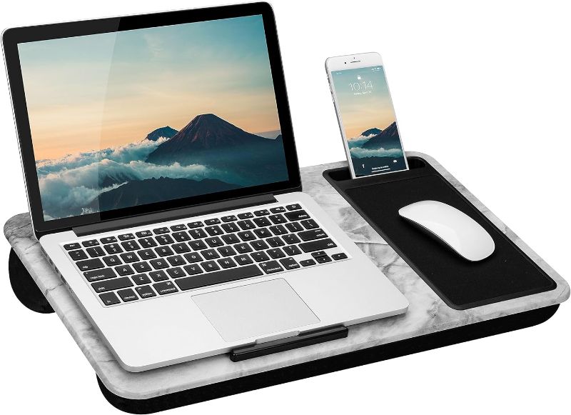 Photo 1 of LAPGEAR Home Office Lap Desk with Device Ledge, Mouse Pad, and Phone Holder - White Marble - Fits up to 15.6 Inch Laptops - Style No. 91501
