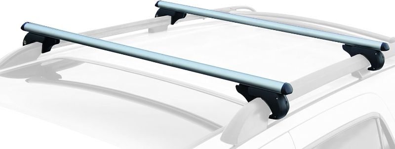 Photo 1 of 2-Piece 52" Aluminum Roof Top Cross Bar Set – Fits Maximum 46” Span Across Existing Raised Side Rails with Gap – Features Keyed Locking Mechanism, Silver