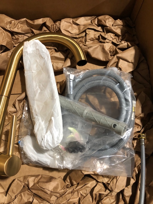 Photo 2 of ***USED - SCRATCHED - POSSIBLY MISSING PARTS***
Moen 7864BG Sleek One Handle High Arc Pulldown Modern Kitchen Faucet Featuring Power Boost, Brushed Gold Brushed Gold Standard