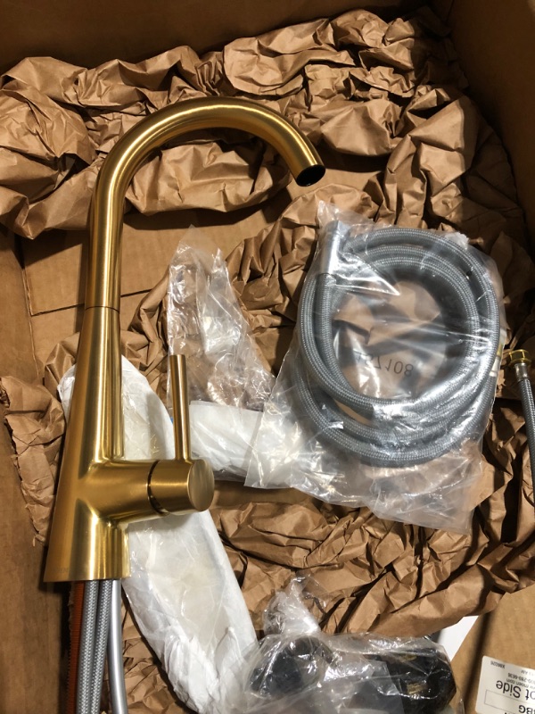 Photo 4 of ***USED - SCRATCHED - POSSIBLY MISSING PARTS***
Moen 7864BG Sleek One Handle High Arc Pulldown Modern Kitchen Faucet Featuring Power Boost, Brushed Gold Brushed Gold Standard