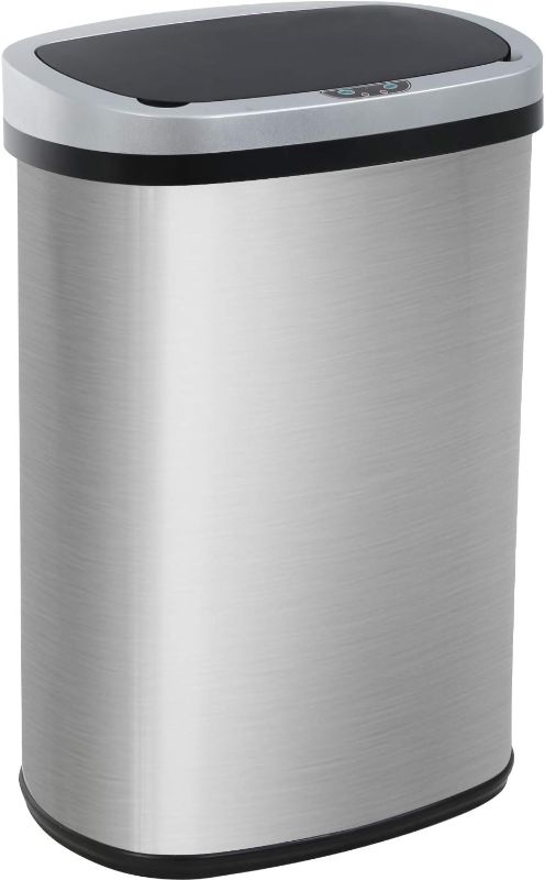 Photo 1 of 13 Gallon 50 Liter Garbage Can Kitchen Trash Can with Lid Automatic Sensor Touch Free Stainless Steel Waste Bin for Bathroom Bedroom Home Office 