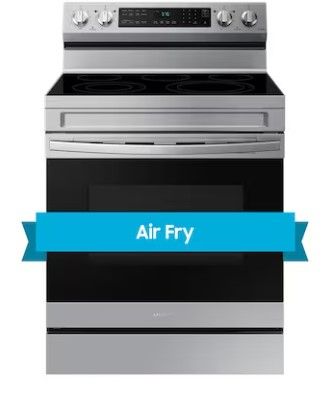 Photo 1 of Samsung 30-in Glass Top 5 Elements 6.3-cu ft Self-Cleaning Air Fry Convection Oven Freestanding Smart Electric Range (Fingerprint Resistant Stainless Steel)
