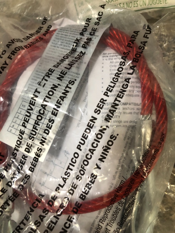 Photo 1 of Peakworks OSHA Compliant, Fall Protection 3 ft. Cable Anchor Sling with 2 Eye Rings, PVC Coated Galvanized Cable, 1/4" Thick, Red, V8208003