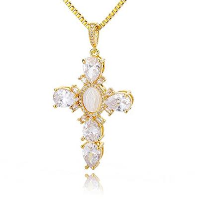 Photo 1 of EGO VINA White Crystal Zircon Cross Necklace For Women Choker Charm Virgin Mary Pendant Box Chain Female Jewelry Collier Femme - Gold-color - 17.5 inch