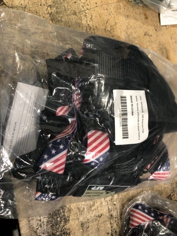 Photo 2 of AFP Fall Protection Full-Body Premium American Flag Safety Harness, Vented & Padded Shoulder, Legs & Back, 8” Thick Back Support Belt, Aluminum D-Rings, Tongue Buckle, Quick Release (OSHA/ANSI PPE) Small-Medium American Flag