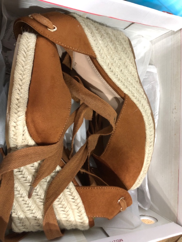 Photo 2 of Allegra K Women's Closed Toe Espadrilles Wedges Tie Up Wedge Sandals 5.5 Brown