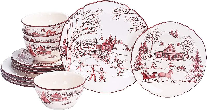 Photo 1 of [READ NOTES]
Bico Toile de Jouy Winter Wonderland Ceramics 12pcs Dinnerware Set, Service for 4, Inclusive of 11 inch Dinner Plates, 8.75 inch Salad Plates and 25oz Bowls
