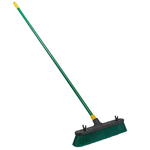Photo 1 of Quickie Bulldozer Multi-Surface Push Broom 18 inch, Green, Steel Handle with Swivel Hang-up Feature, Indoor and Outdoor Cleaning, Sweep Sidewalks/Warehouses, Dirt, Debris
