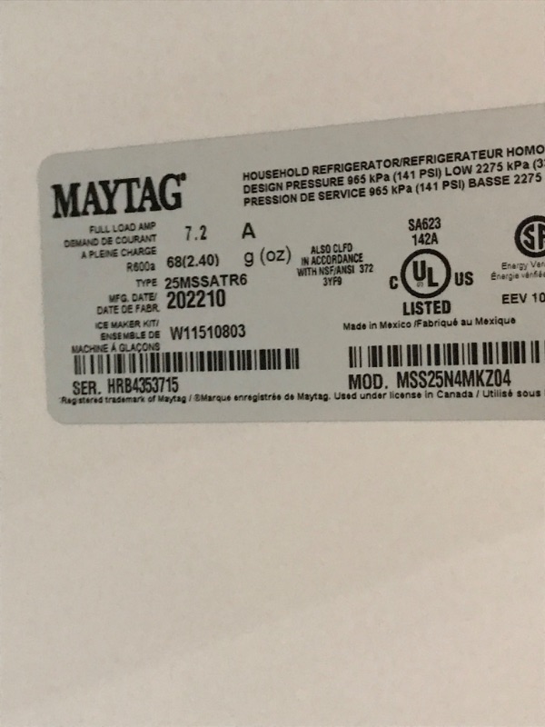 Photo 1 of Maytag 24.9-cu ft Side-by-Side Refrigerator (Fingerprint Resistant Stainless Steel)
