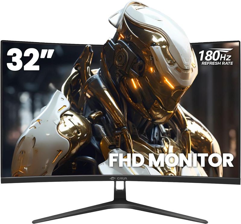 Photo 1 of CRUA 32" 144Hz/180Hz Curved Gaming Monitor,1800R Display,1ms(GTG) Response Time, Full HD 1080P for Computer Monitors, Laptop, Auto Support Freesync and Low Motion Blur, DP, HDMI Port-Black
