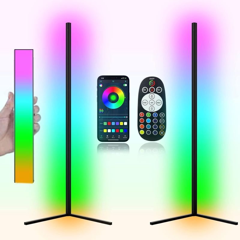 Photo 1 of MODERN Two Pack LED Corner RGB Floor Lamp,Updated Bigger Size, Smart App Control,40W LED Color Changing Floor Lamp with Remote, RGB Floor Lamp for Bedroom,Living Room
