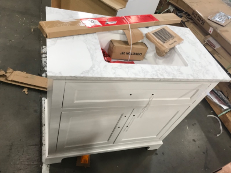 Photo 3 of *DAMAGED* Home Decorators Collection
Doveton 36 in. W x 19 in. D x 34 in. H Single Sink Bath Vanity in White with White Engineered Marble Top