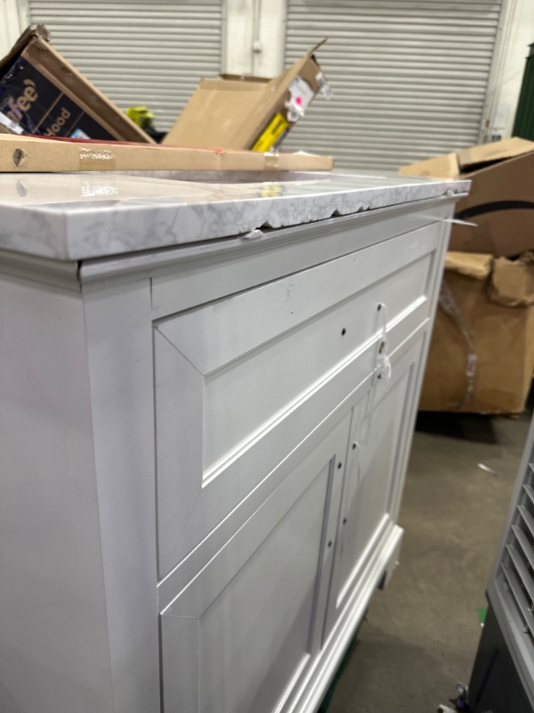 Photo 6 of *DAMAGED* Home Decorators Collection
Doveton 36 in. W x 19 in. D x 34 in. H Single Sink Bath Vanity in White with White Engineered Marble Top