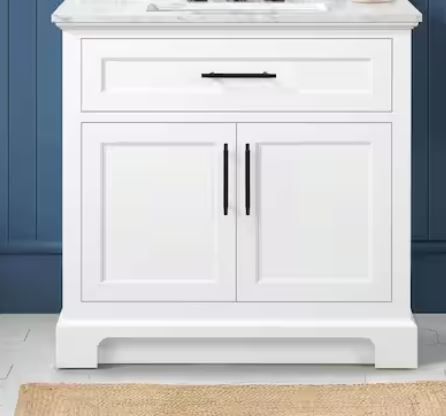Photo 1 of *DAMAGED* Home Decorators Collection
Doveton 36 in. W x 19 in. D x 34 in. H Single Sink Bath Vanity in White with White Engineered Marble Top