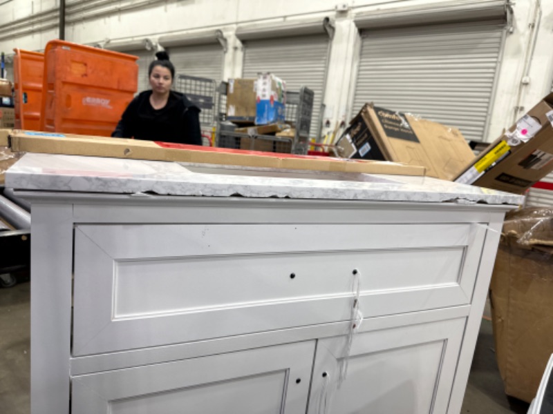 Photo 5 of *DAMAGED* Home Decorators Collection
Doveton 36 in. W x 19 in. D x 34 in. H Single Sink Bath Vanity in White with White Engineered Marble Top