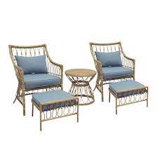 Photo 1 of Style Selections 5-Piece Woven Patio Conversation Set with Blue Cushions
