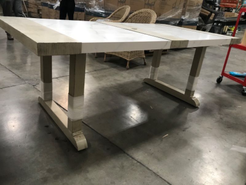 Photo 2 of unassembled *** allen + roth Riverpointe Rectangle Outdoor Dining Table 39.96-in W x 77.95-in L with Umbrella Hole