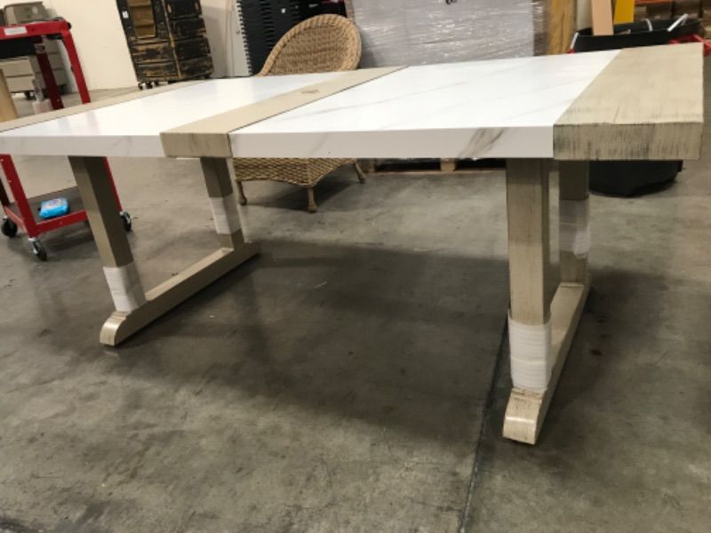 Photo 4 of unassembled *** allen + roth Riverpointe Rectangle Outdoor Dining Table 39.96-in W x 77.95-in L with Umbrella Hole