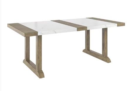 Photo 1 of unassembled *** allen + roth Riverpointe Rectangle Outdoor Dining Table 39.96-in W x 77.95-in L with Umbrella Hole