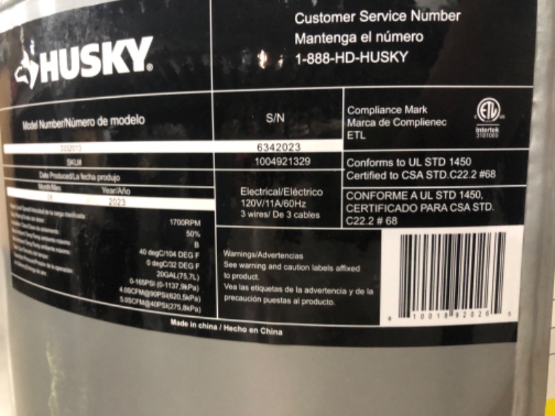 Photo 5 of Husky 20 Gal. Vertical Electric-Powered Silent Air Compressor
