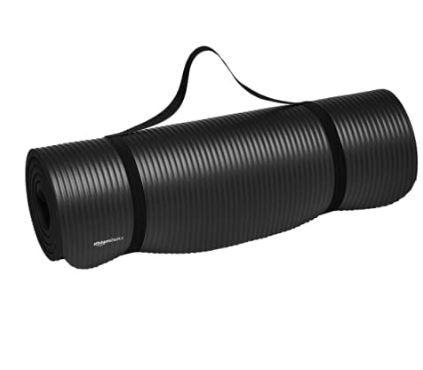 Photo 1 of Amazon Basics Extra Thick Exercise Yoga Gym Floor Mat with Carrying Strap - 74 x 24 x .5 Inches, Black 